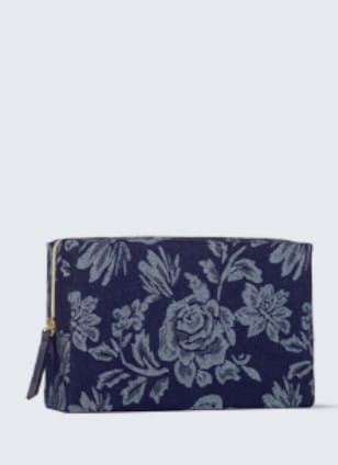 Floral Denim Cosmetic Bag
